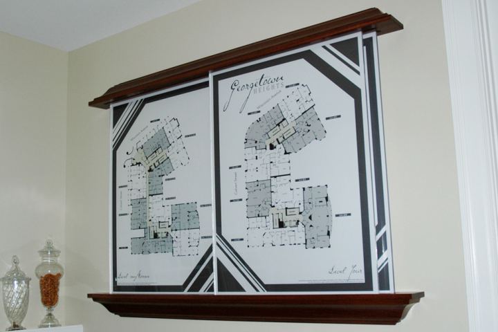 Signage project: sliding plexiglass displays with custom mahogany holders